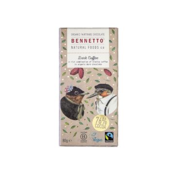 Bennetto 76% Dark Chocolate Bar Coffee 80g