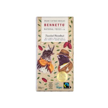 Bennetto 60% Dark Chocolate Bar Toasted Hazelnut 80g