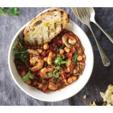 Cook Prawns with Chorizo & Lentils Serves 1