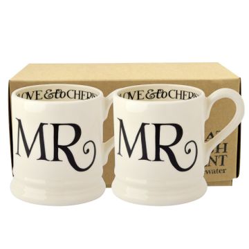 Emma Bridgewater Black Toast Mr & Mr Set 1/2 Pint Mugs Boxed