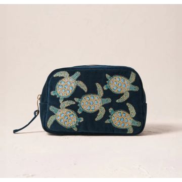 Elizabeth Scarlett Turtle Velvet Makeup Bag Marine Navy