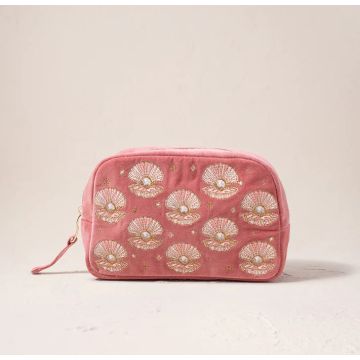 Elizabeth Scarlett Pearl Shell Rose Pink Velvet Makeup Bag