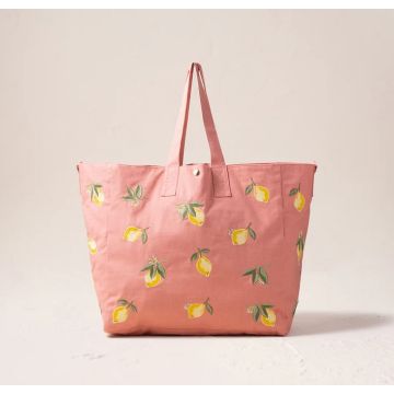 Elizabeth Scarlett Lemon Blossom Coral Canvas Carryall