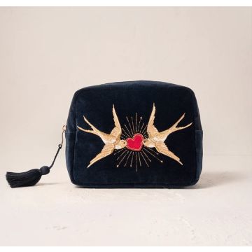 Elizabeth Scarlett Beating Heart Charcoal Velvet Wash Bag