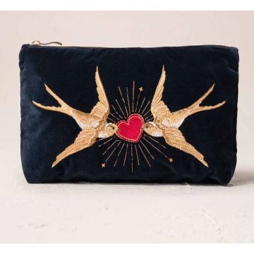 Elizabeth Scarlett Beating Heart Charcoal Velvet Everyday Pouch