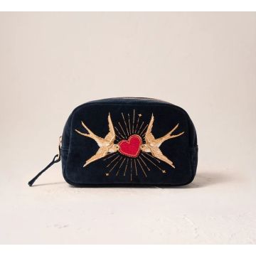 Elizabeth Scarlett Beating Heart Charcoal Velvet Makeup Bag