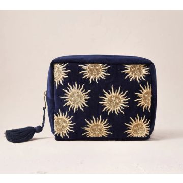 Elizabeth Scarlett Sun Goddess Navy Velvet Wash Bag