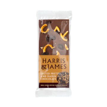 Harris & James Inclusion Salted Pretzel & Raisin Milk Chocolate Bar 100g