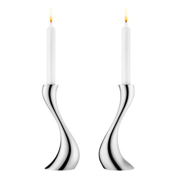 Georg Jensen Cobra Stainless Steel Mirror Medium Candleholder 2 Pieces