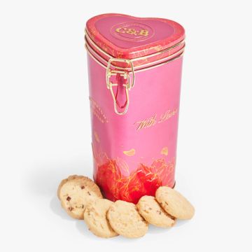 Cartwright & Butler With Love Strawberry & White Chocolate Biscuits In Heart Shaped Tin 150g 