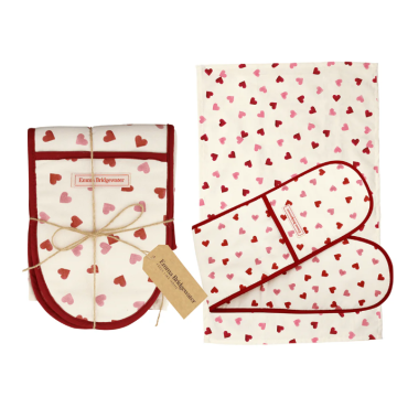 Emma Bridgewater Pink Hearts Double Oven Glove & Tea Towel Set