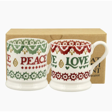 Emma Bridgewater Christmas Joy Set Of 2 1/2 Pint Mugs Boxed