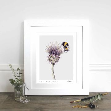 Thistle & Bee 10X12" Mounted Fine Art Print 