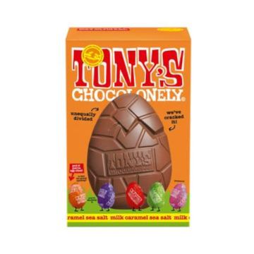 Tony's Chocolonely Hollow Milk Caramel Sea Salt Easter Egg & Mini Eggs 242G