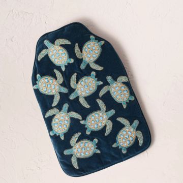 Elizabeth Scarlett Turtle Velvet Hot Water Bottle (Marine Navy)