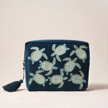 Elizabeth Scarlett Turtle Velvet Wash Bag (Marine Navy)